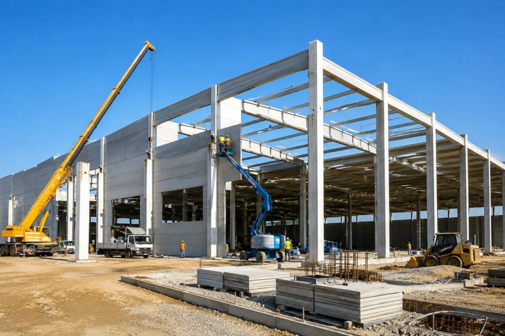 Capannone industriale in costruzione nell'area di Roma